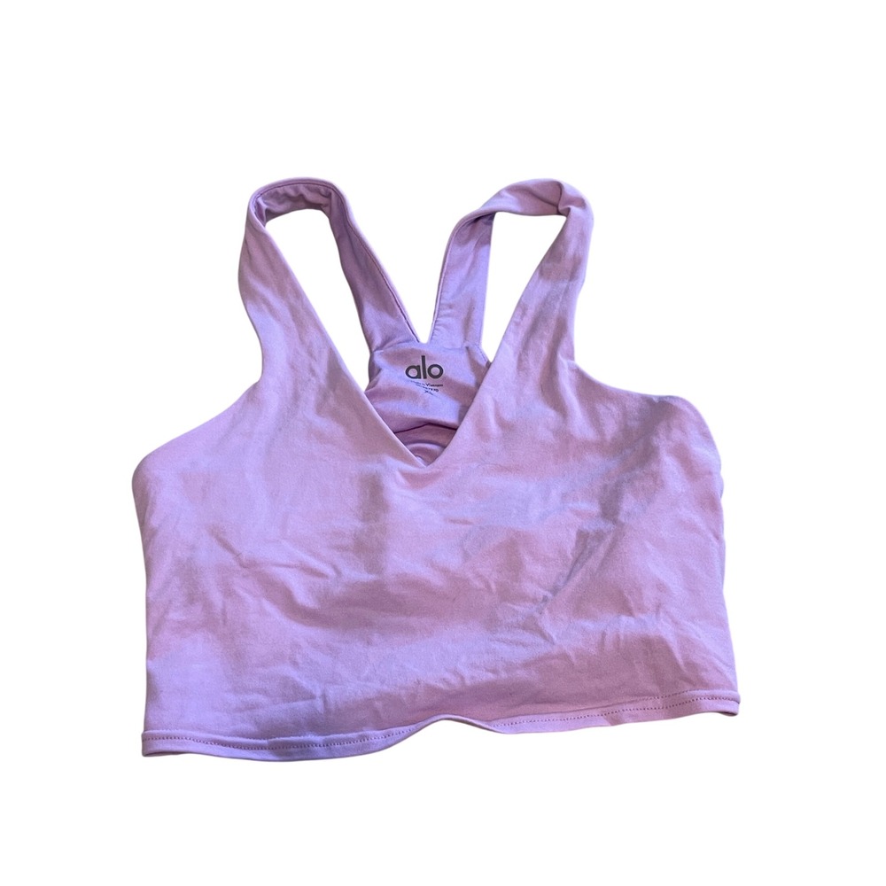 Alo Yoga Real Bra Tank Lavender Purple V-Neck Cropped Racerback Sport Bra XS I09
